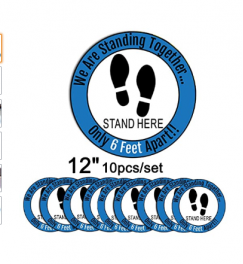 10pcs Stand Here Safe Distance Floor Decals Sticker,Keep 6ft in Between Distance Marker Floor Ground sign Isolated label